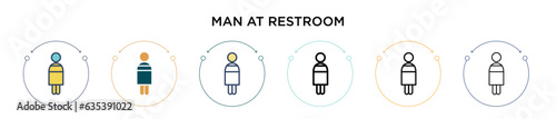 Man at restroom icon in filled, thin line, outline and stroke style. Vector illustration of two colored and black man at restroom vector icons designs can be used for mobile, ui, web