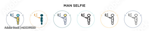 Man selfie icon in filled, thin line, outline and stroke style. Vector illustration of two colored and black man selfie vector icons designs can be used for mobile, ui, web