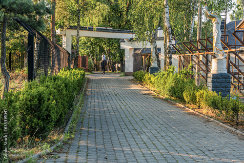 Obraz na płótnie Park z drzewami liściastymi, pięknymi trawnikami, klombami kolorowych kwiatów i alejkami. Lato na Śląsku w Polsce, Rogów gmina Gorzyce. w salonie