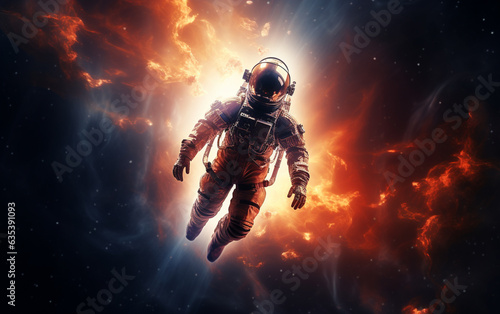 An astronaut swimming through a nebula in space + space, astronaut, dreamlike, symbolism