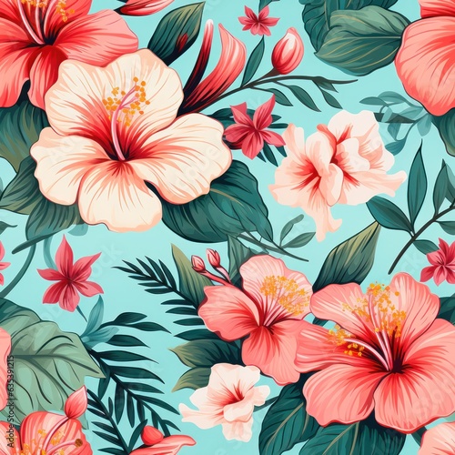 seamless hibiscus flower background. Hawaiian shirt fabric pattern
