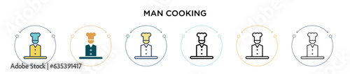Man cooking icon in filled, thin line, outline and stroke style. Vector illustration of two colored and black man cooking vector icons designs can be used for mobile, ui, web