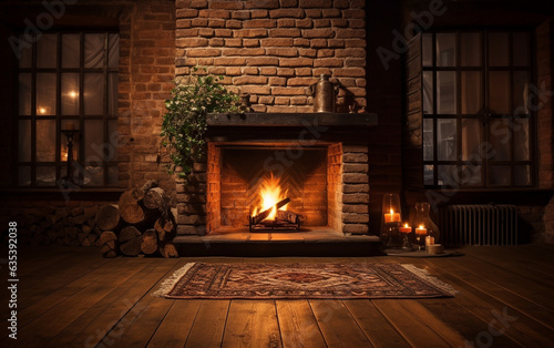 illustration of fireplace in the room. Created with Generative AI