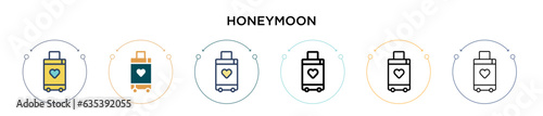 Honeymoon icon in filled, thin line, outline and stroke style. Vector illustration of two colored and black honeymoon vector icons designs can be used for mobile, ui, web