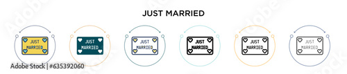Just married icon in filled, thin line, outline and stroke style. Vector illustration of two colored and black just married vector icons designs can be used for mobile, ui, web