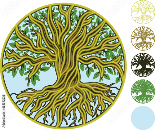 Multilayer tree of life  template for laser and paper cutting, layered pattern of wooden decorative wall. 3d layered  tree of life. 