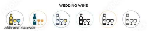 Wedding wine icon in filled, thin line, outline and stroke style. Vector illustration of two colored and black wedding wine vector icons designs can be used for mobile, ui, web