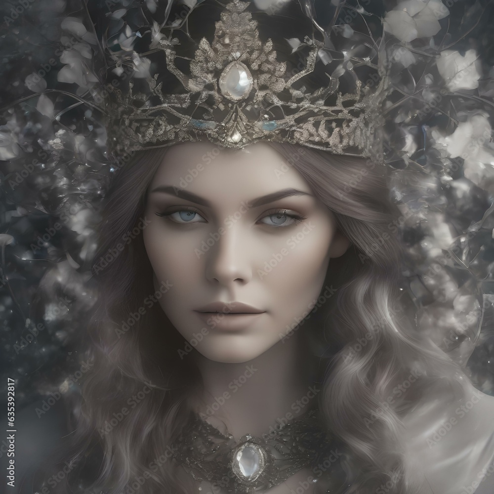 A portrait of a person with a crown of intertwined vines and crystals, symbolizing their connection to earth and spirituality3