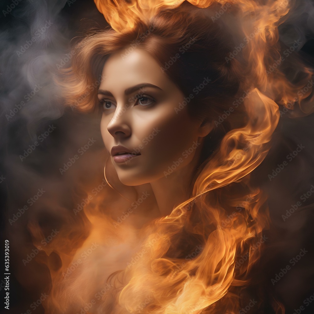 A portrait of a person with a cascade of swirling fire and smoke, evoking the intensity of their inner passions1