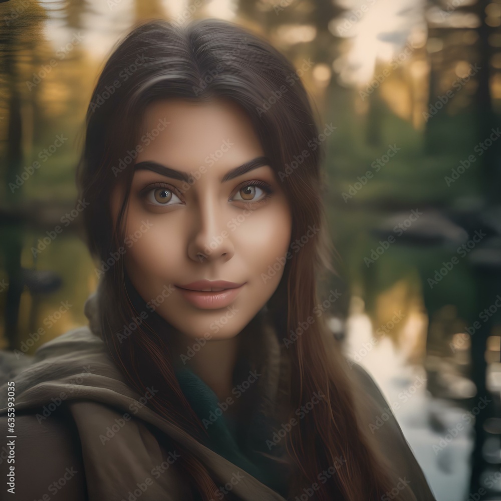 A portrait of a person with eyes that hold the tranquility of a calm forest lake, evoking a serene presence2 A portrait of a person with eyes that hold the tranquility of a calm forest lake, evoking a serene presence2
