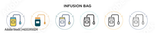 Infusion bag icon in filled, thin line, outline and stroke style. Vector illustration of two colored and black infusion bag vector icons designs can be used for mobile, ui, web