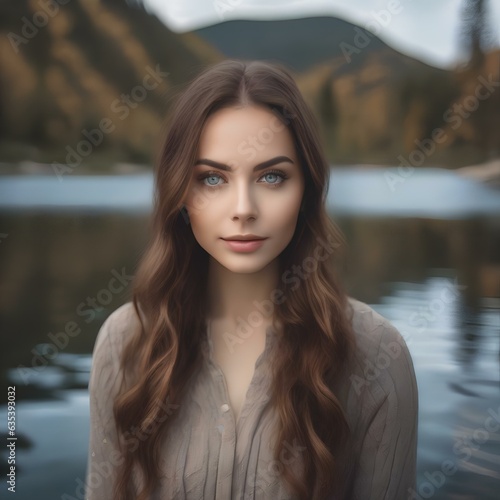 A portrait of a person with eyes that reflect the tranquility of a serene mountain lake, evoking a sense of serenity1