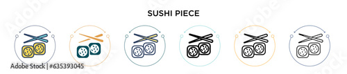 Sushi piece icon in filled, thin line, outline and stroke style. Vector illustration of two colored and black sushi piece vector icons designs can be used for mobile, ui, web