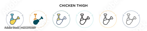 Chicken thigh icon in filled, thin line, outline and stroke style. Vector illustration of two colored and black chicken thigh vector icons designs can be used for mobile, ui, web