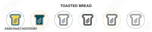 Toasted bread icon in filled, thin line, outline and stroke style. Vector illustration of two colored and black toasted bread vector icons designs can be used for mobile, ui, web
