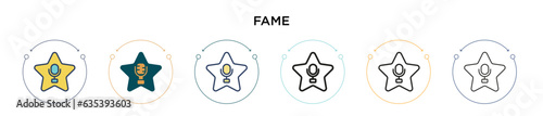 Fame icon in filled, thin line, outline and stroke style. Vector illustration of two colored and black fame vector icons designs can be used for mobile, ui, web