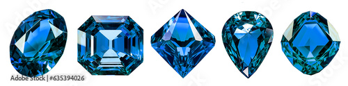 set of isolated illustrations blue gem crystals. Created with Generative AI