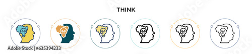 Think icon in filled, thin line, outline and stroke style. Vector illustration of two colored and black think vector icons designs can be used for mobile, ui, web