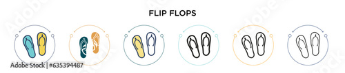 Flip flops icon in filled  thin line  outline and stroke style. Vector illustration of two colored and black flip flops vector icons designs can be used for mobile  ui  web