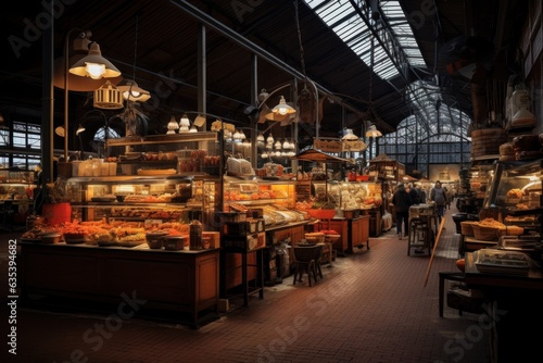 Counters of the covered, oriental market. Food