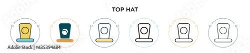 Top hat icon in filled, thin line, outline and stroke style. Vector illustration of two colored and black top hat vector icons designs can be used for mobile, ui, web