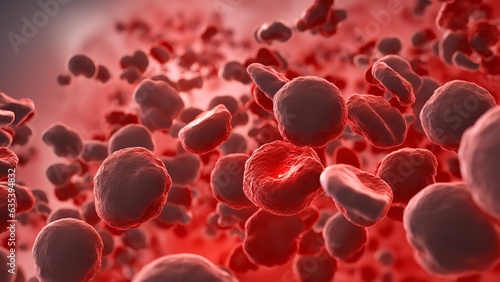 Close-up of erythrocytes, leukocytes, and blood cells. Generative Ai.