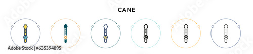 Cane icon in filled, thin line, outline and stroke style. Vector illustration of two colored and black cane vector icons designs can be used for mobile, ui, web