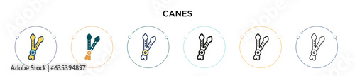 Canes icon in filled, thin line, outline and stroke style. Vector illustration of two colored and black canes vector icons designs can be used for mobile, ui, web