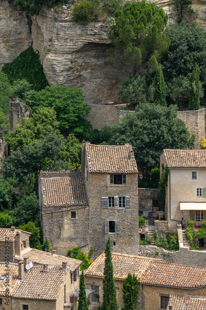 View over Traditional stone house in the village of Gordes, Vaucluse, Provence, France, High quality photo