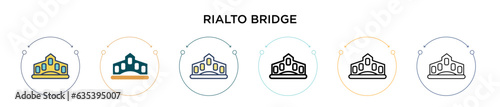 Rialto bridge icon in filled, thin line, outline and stroke style. Vector illustration of two colored and black rialto bridge vector icons designs can be used for mobile, ui, web