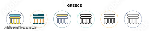 Greece icon in filled, thin line, outline and stroke style. Vector illustration of two colored and black greece vector icons designs can be used for mobile, ui, web