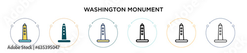 Washington monument icon in filled, thin line, outline and stroke style. Vector illustration of two colored and black washington monument vector icons designs can be used for mobile, ui, web
