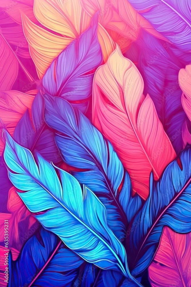 Abstract background with blue and pink leaves. illustration for your design Abstract background with blue and pink leaves. illustration for your design