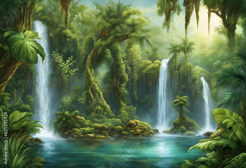 Forest with waterfalls