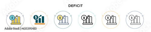 Deficit icon in filled, thin line, outline and stroke style. Vector illustration of two colored and black deficit vector icons designs can be used for mobile, ui, web