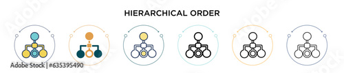 Hierarchical order icon in filled, thin line, outline and stroke style. Vector illustration of two colored and black hierarchical order vector icons designs can be used for mobile, ui, web