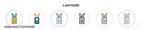 Lanyard icon in filled, thin line, outline and stroke style. Vector illustration of two colored and black lanyard vector icons designs can be used for mobile, ui, web