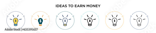 Ideas to earn money icon in filled, thin line, outline and stroke style. Vector illustration of two colored and black ideas to earn money vector icons designs can be used for mobile, ui, web