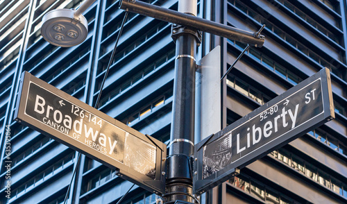 Broadway street and Liberty street signs , Manhattan, New York City