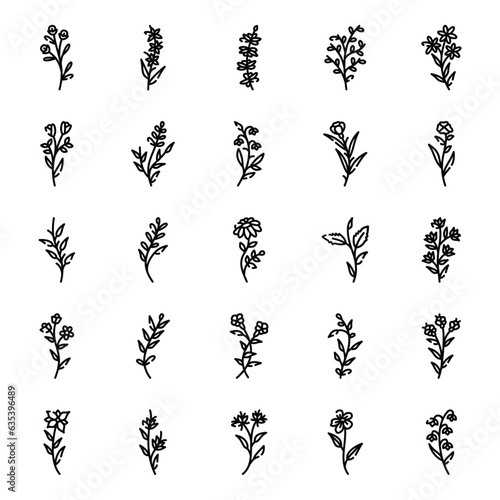 Plant line icon vector hand drawn set 