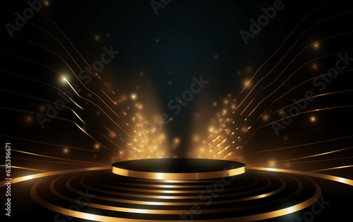 Award ceremony background with golden shapes and light rays. Abstract luxury background
