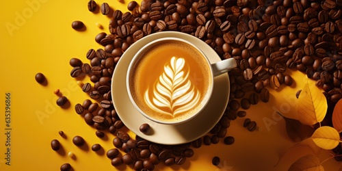 coffee latte on yellow