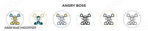 Angry boss icon in filled, thin line, outline and stroke style. Vector illustration of two colored and black angry boss vector icons designs can be used for mobile, ui, web