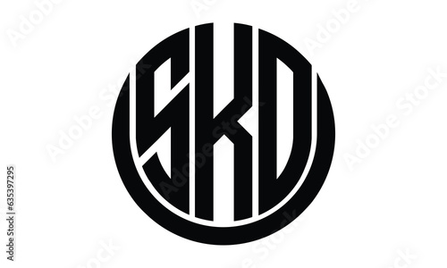 SKO shield in circle logo design vector template. lettermrk, wordmark, monogram symbol on white background.