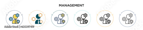 Management icon in filled, thin line, outline and stroke style. Vector illustration of two colored and black management vector icons designs can be used for mobile, ui, web