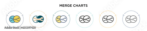 Merge charts icon in filled, thin line, outline and stroke style. Vector illustration of two colored and black merge charts vector icons designs can be used for mobile, ui, web