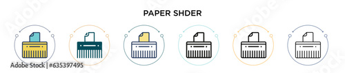 Paper shredder icon in filled, thin line, outline and stroke style. Vector illustration of two colored and black paper shredder vector icons designs can be used for mobile, ui, web