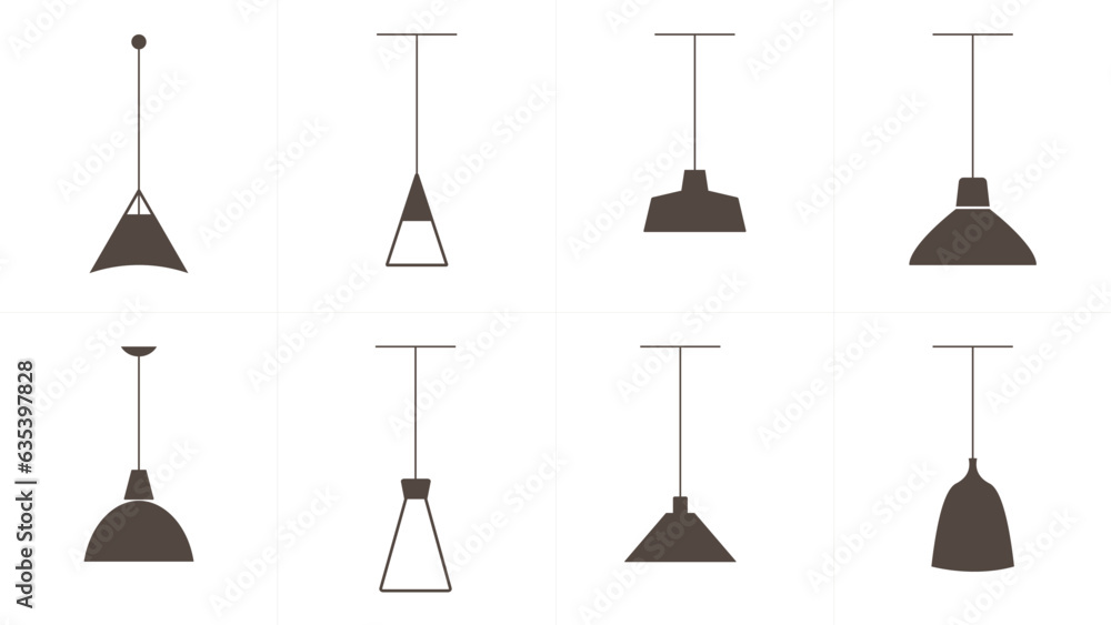 Set of hanging lamps. Vector flat outline icons isolated on a white background. Set of hanging lamps. Vector flat outline icons isolated on a white background.