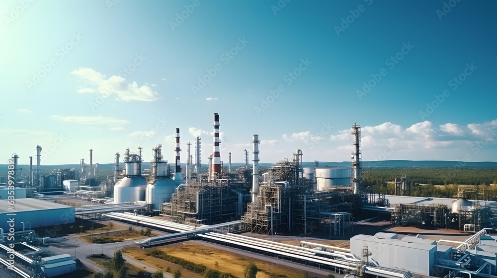 Oil refinery plant from industry zone, Aerial view.