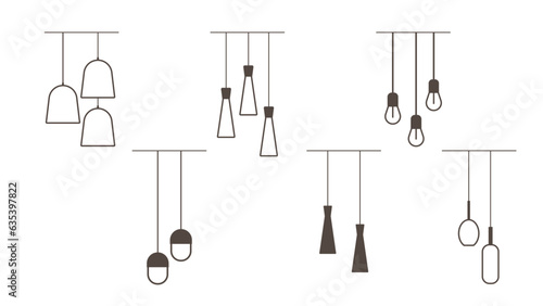 Set of ceiling  lamps. Vector icons isolated on white background. Design element.